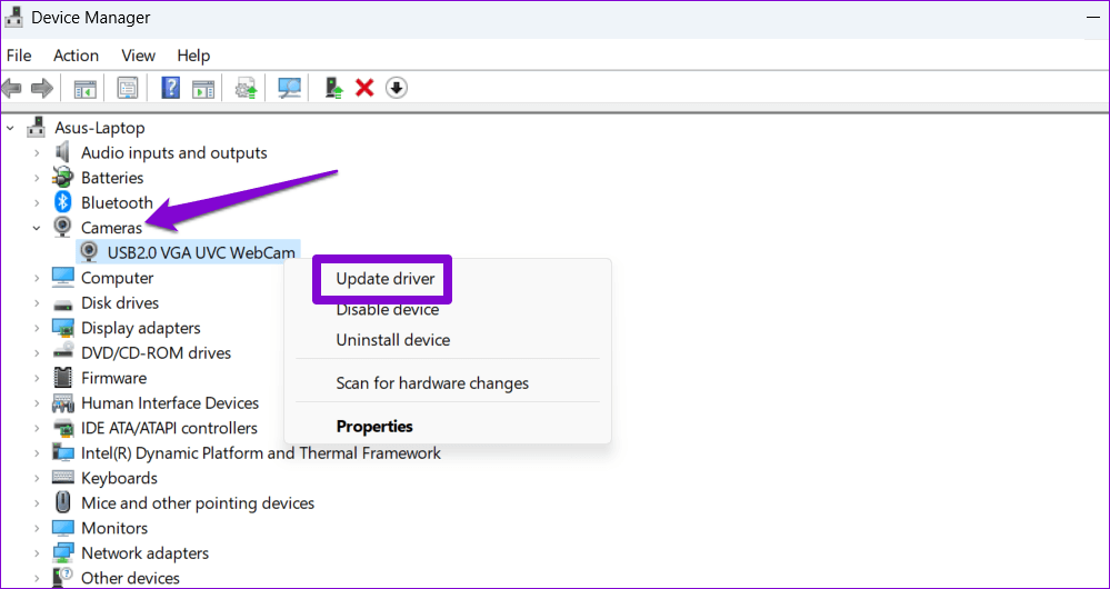 Update-Camera-Drivers-on-Windows-11 أفضل 7 طرق لإصلاح خطأ جميع الكاميرات محجوزة في Windows 11