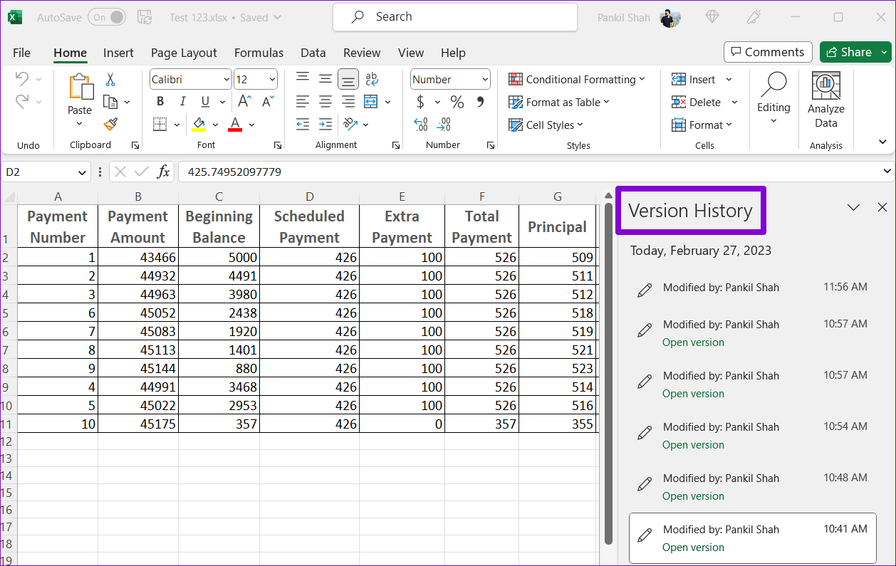Version-History-Panel-in-Excel كيفية استخدام سجل الإصدارات في Microsoft Excel