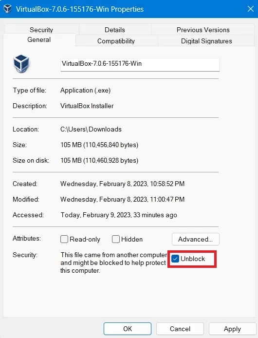 Windows-Access-Specified-Device-Unblock-File-in-General-Tab.jpg كيفية إصلاح خطأ "يتعذر على Windows الوصول إلى مسار الجهاز أو الملف المحدد"