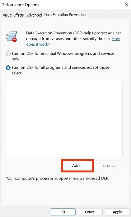 access-violation-error-performance-options.jpg كيفية إصلاح خطأ "استثناء انتهاك الوصول" على Windows