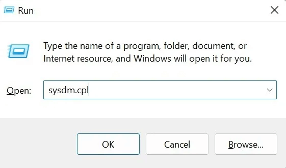 access-violation-error-run-sysdm.jpg كيفية إصلاح خطأ "استثناء انتهاك الوصول" على Windows