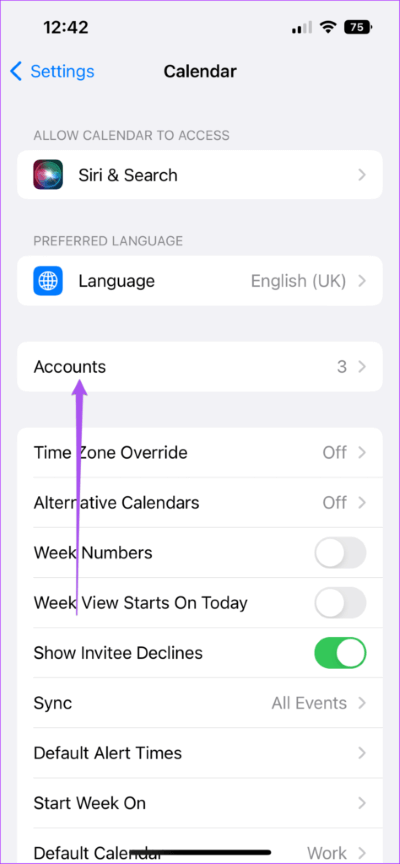 accounts-calendar-settings-iphone-474x1024-1 أفضل 8 إصلاحات لعدم تزامن تطبيق Calendar مع Outlook على iPhone