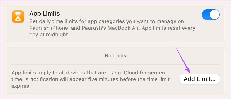 add-limit-for-apps-on-mac كيفية تعيين حدود التطبيقات على iPhone و iPad و Mac