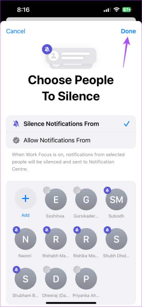 allow-notifications-from-contacts-focus-mode-iphone-474x1024-1 أفضل 7 إصلاحات لانتقال المكالمات الواردة مباشرة إلى البريد الصوتي على iPhone