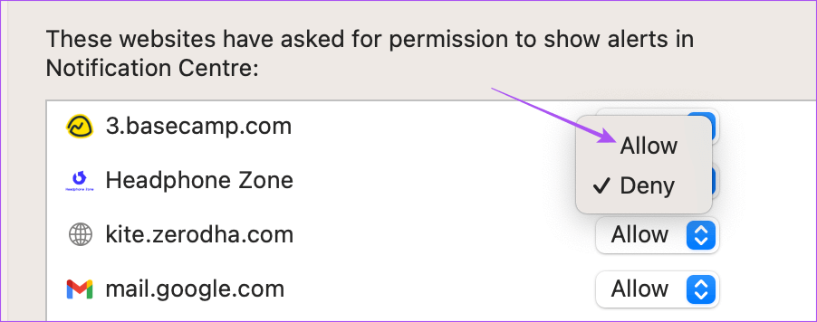 allow-website-notification-safari-mac أفضل 7 إصلاحات لعدم عمل صوت تنبيه Safari على Mac