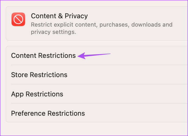 content-restrictions-screen-time-settings-mac أفضل 6 إصلاحات لعدم عمل Siri على Mac