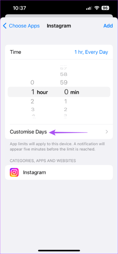 customise-days-app-limits-iphone-474x1024-1 كيفية تعيين حدود التطبيقات على iPhone و iPad و Mac