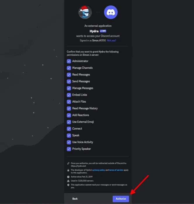 discord-how-to-add-hydra-bot-authorize-hydra-bot.jpg كيفية إضافة Hydra Bot إلى خادم Discord