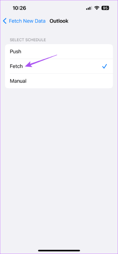 fetch-new-data-from-outlook-account-iphone-474x1024-1 أفضل 8 إصلاحات لعدم تزامن تطبيق Calendar مع Outlook على iPhone