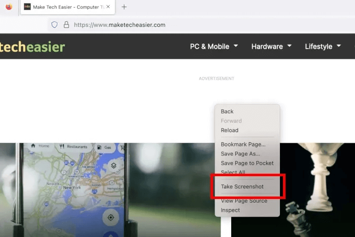 firefox-right-click-menu-take-screenshot.jpg كيفية التقاط لقطة شاشة قابلة للتمرير على Mac