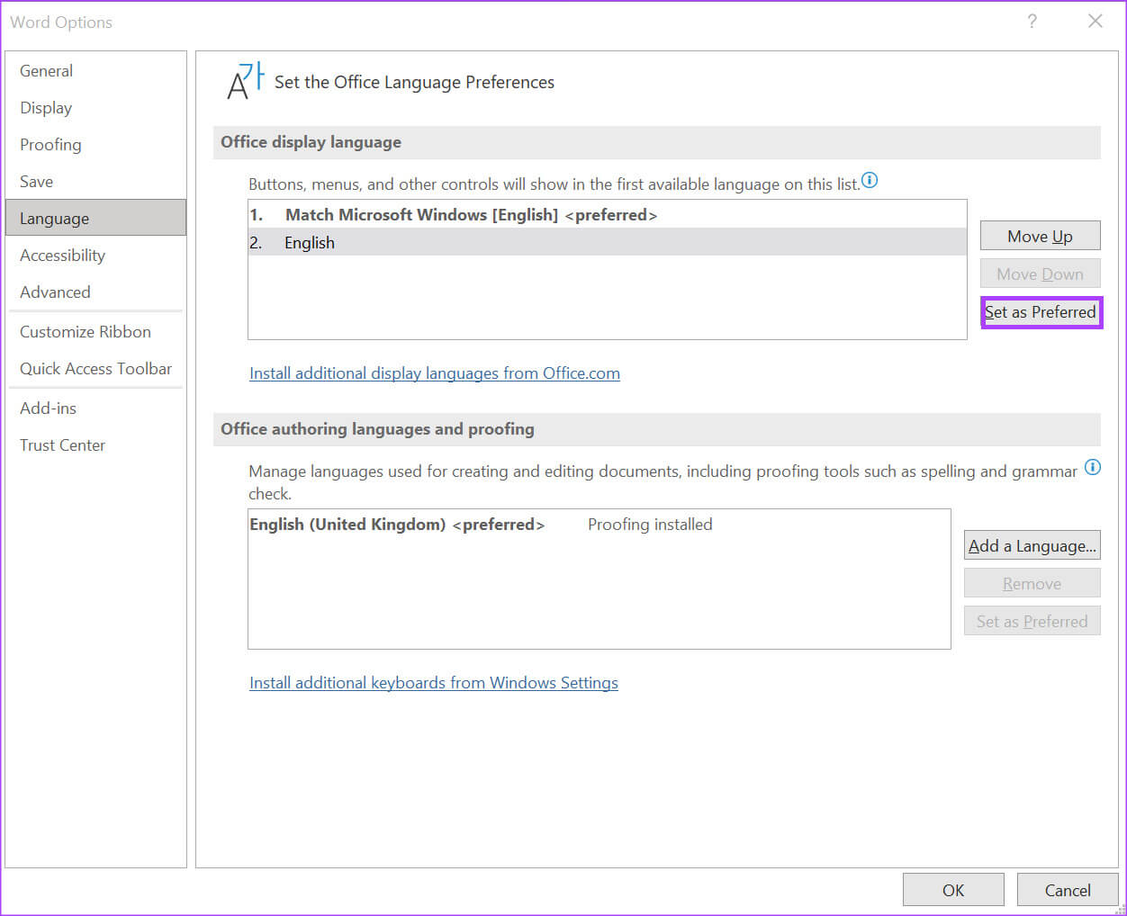 how-to-change-language-in-microsoft-word-4 كيفية تغيير لغة العرض والتحرير في Microsoft Word