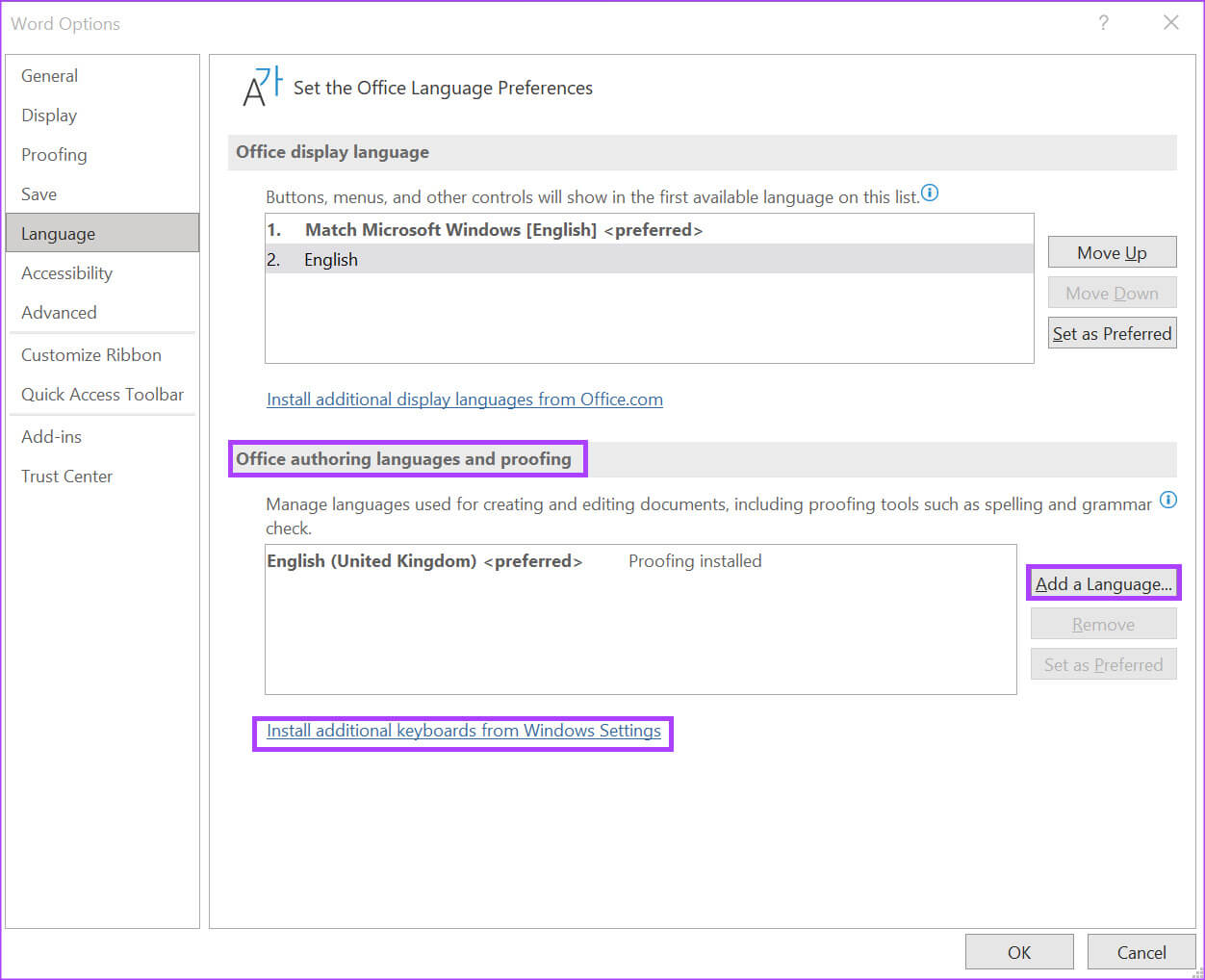 how-to-change-language-in-microsoft-word-5 كيفية تغيير لغة العرض والتحرير في Microsoft Word