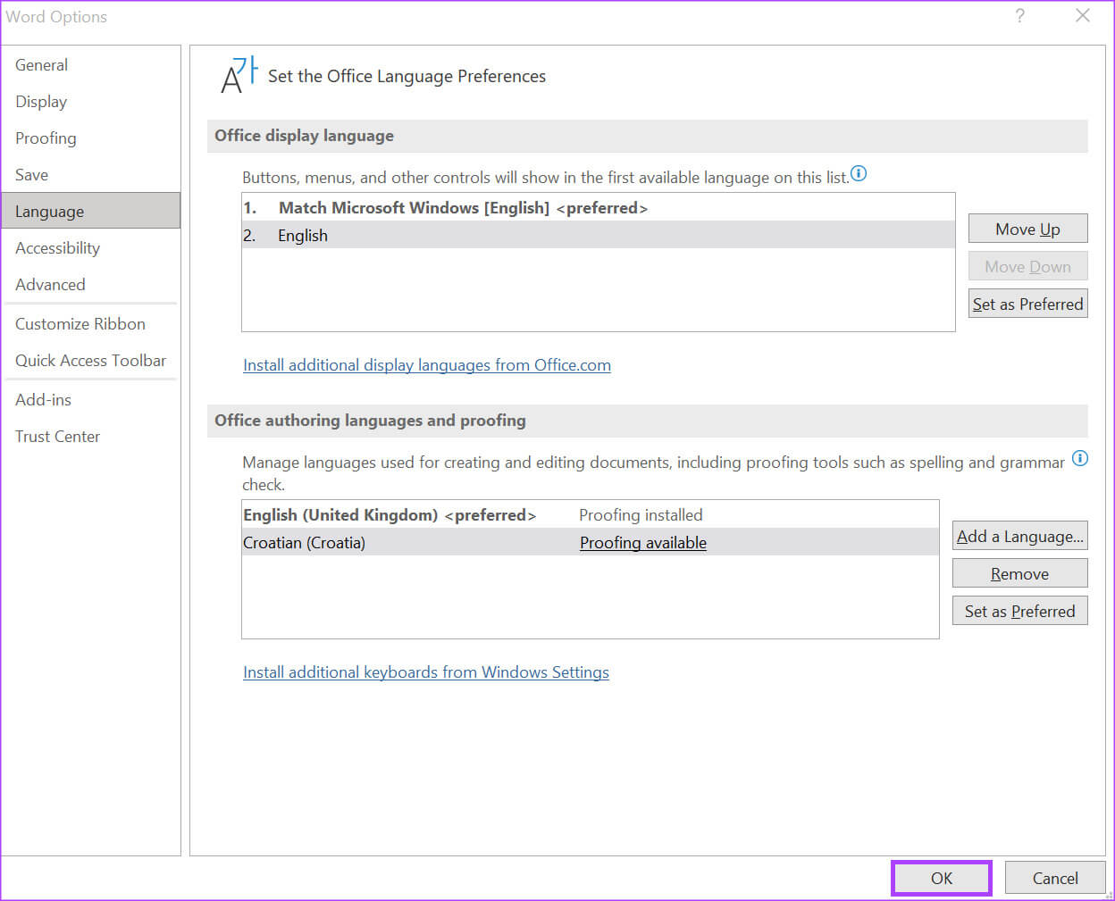 how-to-change-language-in-microsoft-word-9 كيفية تغيير لغة العرض والتحرير في Microsoft Word
