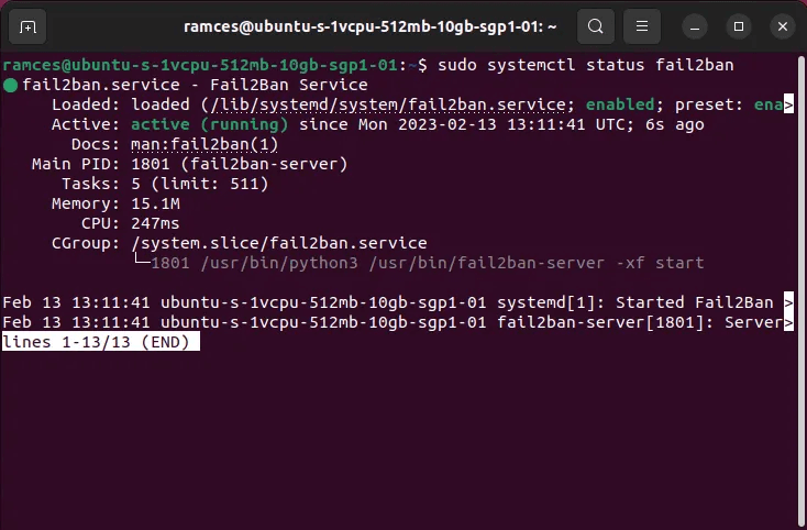 install-fail2ban-linux-02-systemd-service-status.png كيف تحمي خادمك باستخدام Fail2Ban في Linux