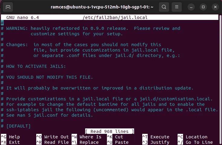 install-fail2ban-linux-04-jail-local-file.png كيف تحمي خادمك باستخدام Fail2Ban في Linux