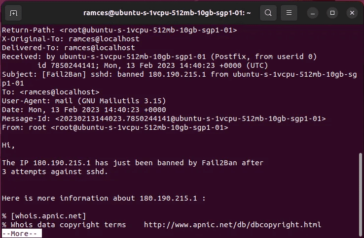 install-fail2ban-linux-13-sample-mail-notification.png كيف تحمي خادمك باستخدام Fail2Ban في Linux