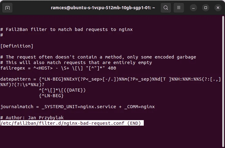 install-fail2ban-linux-20-nginx-bad-request-filter.png كيف تحمي خادمك باستخدام Fail2Ban في Linux