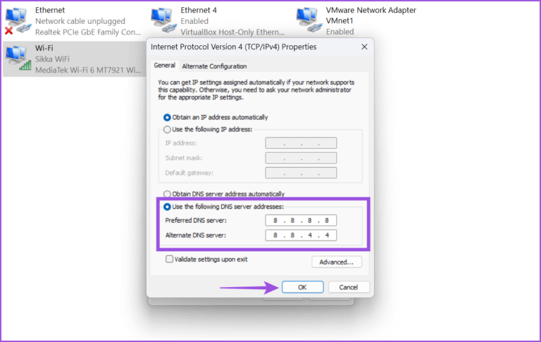 manually-change-DNS-768x485-1 8 أفضل الطرق لإصلاح خطأ DNS_PROBE_FINISHED_NXDOMAIN في Google Chrome على Windows 11