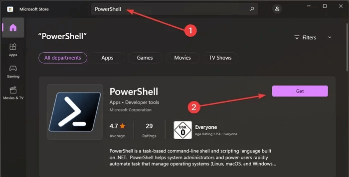 powershell-PowerShell-in-microsoft-Store.jpg 5 طرق لإصلاح تعذر عثور Windows على PowerShell.exe
