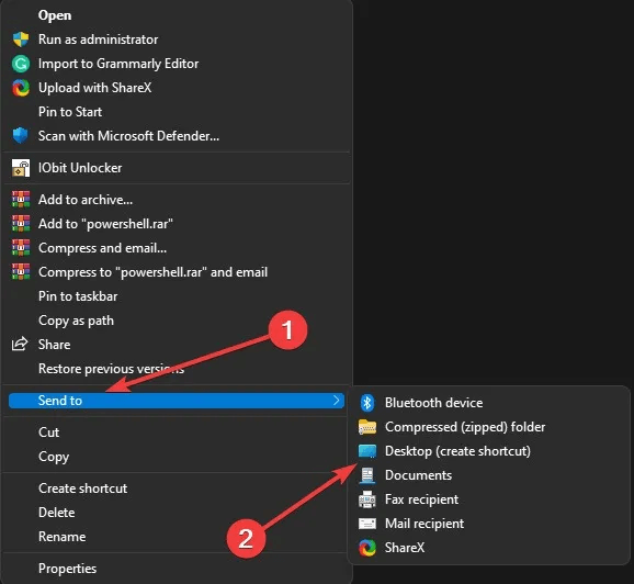 powershell-send-to-desktop-option-for-powerShell.jpg 5 طرق لإصلاح تعذر عثور Windows على PowerShell.exe