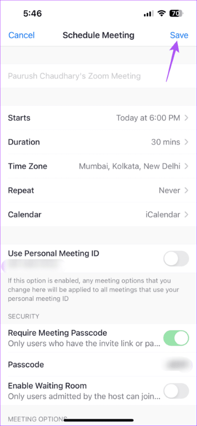 save-scheduled-meeting-mobile-474x1024-1 كيفية جدولة اجتماعات Zoom على الهاتف المحمول وسطح المكتب والويب