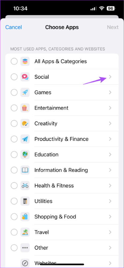 select-apps-to-set-app-limit-iphone-474x1024-1 كيفية تعيين حدود التطبيقات على iPhone و iPad و Mac