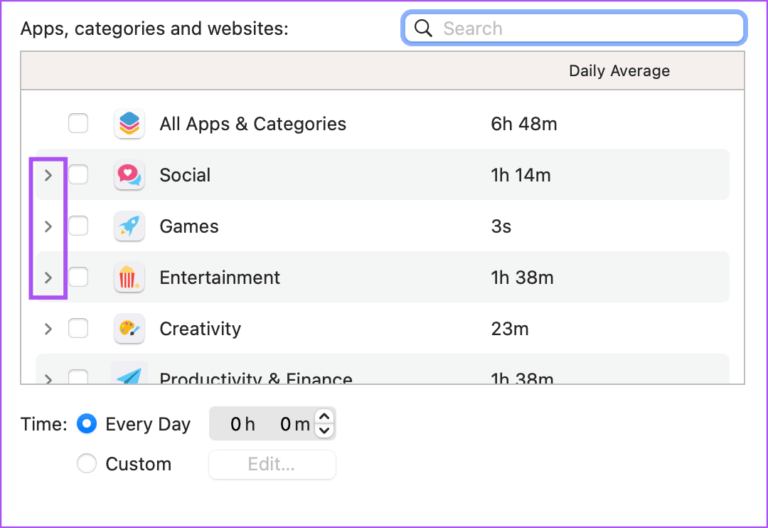 select-specific-app-from-category-app-limits-mac-768x528-1 كيفية تعيين حدود التطبيقات على iPhone و iPad و Mac