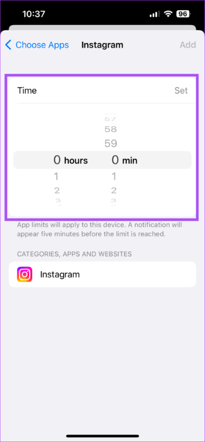 set-time-for-apps-screen-time-iphone-474x1024-1 كيفية تعيين حدود التطبيقات على iPhone و iPad و Mac