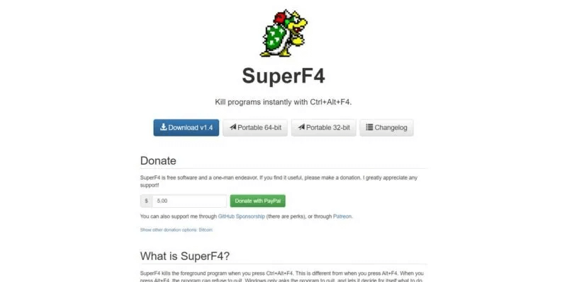 superf4-webpage-download-v-1-4-screenshot-800x399.jpg كيفية فرض إنهاء البرامج غير المستجيبة في Windows بسهولة