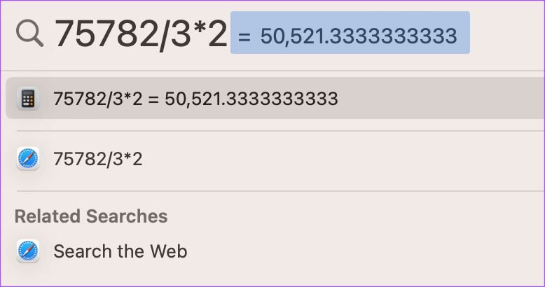 use-calculator-in-spotlight-search-Mac أفضل 5 إصلاحات لعدم عمل تطبيق الآلة الحاسبة على Mac