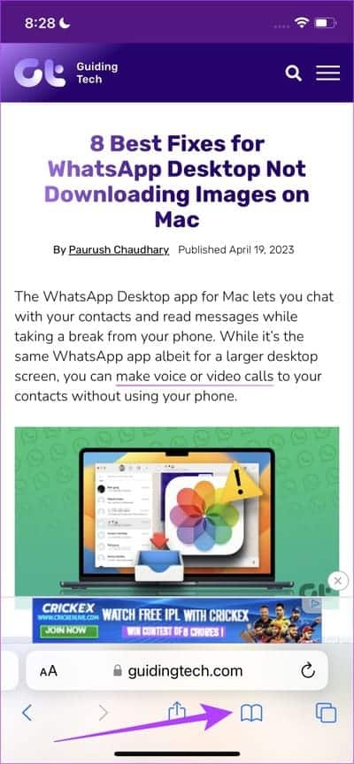 4.-Tap-on-Book-Icon كيفية مسح سجل تصفح Safari على iPhone و iPad و Mac