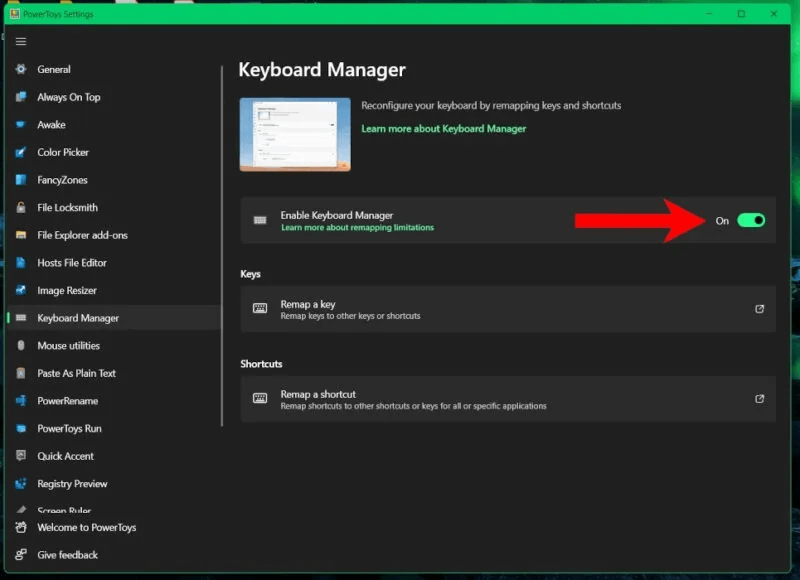 5-powertoys-keyboard-manager-settings-800x580.jpg كيفية ضبط زر طباعة الشاشة لفتح أداة القص في Windows