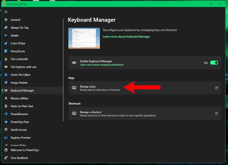 6-powertoys-keyboard-manager-settings-800x580.jpg كيفية ضبط زر طباعة الشاشة لفتح أداة القص في Windows