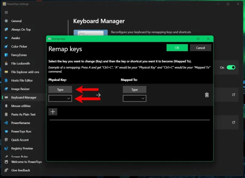 9-powertoys-keyboard-manager-remap-1-800x582.jpg كيفية ضبط زر طباعة الشاشة لفتح أداة القص في Windows