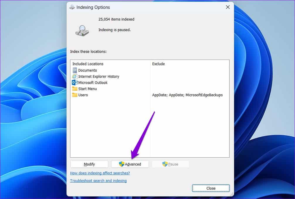 Advanced-Indexing-Options-2 كيفية إعادة إنشاء فهرس البحث في Windows 11