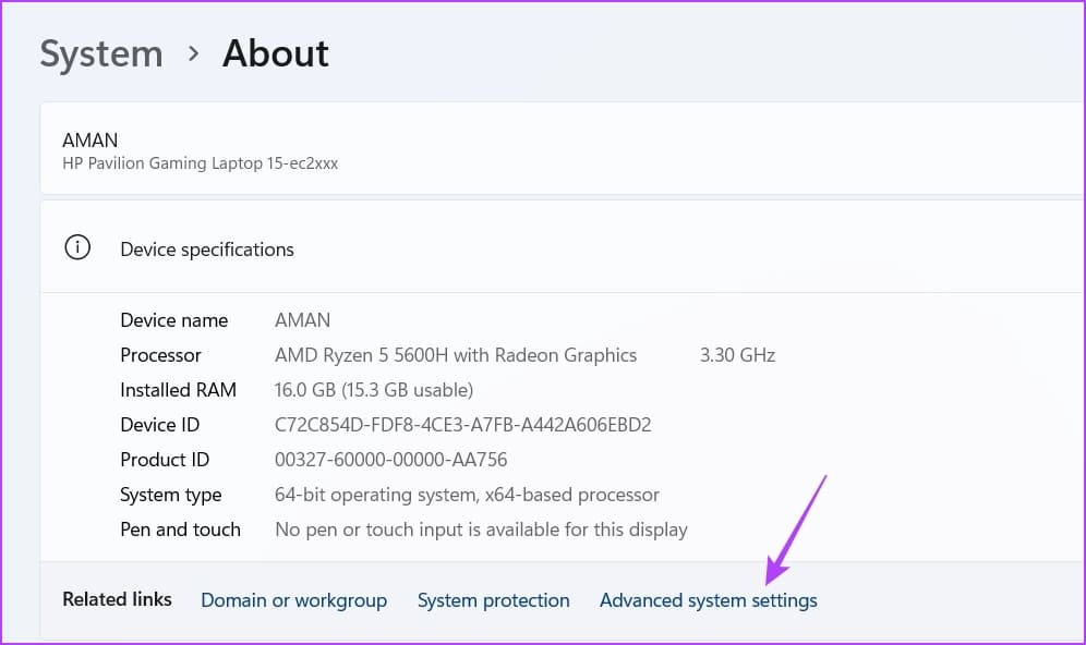 Advanced-system-settings-3 7 طرق سريعة لإصلاح خطأ "تأكد من أن المجلد المؤقت temp الخاص بك صالح" على Windows 11
