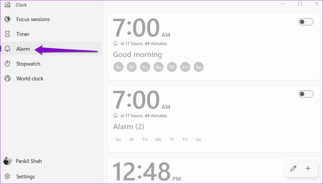Alarms-in-the-Clock-App كيفية ضبط وتحرير وحذف المنبه في Windows 11