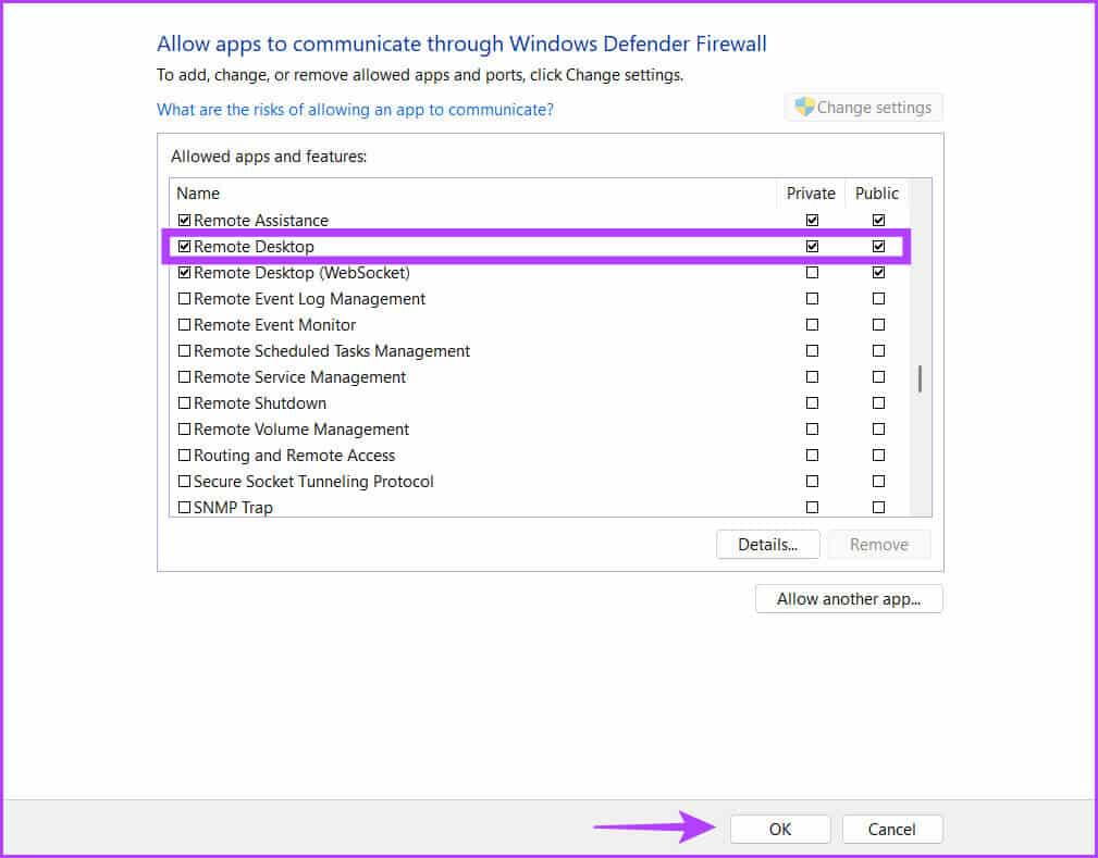 Allow-RD-Firewall-5 أفضل 8 طرق لإصلاح خطأ عدم تمكن Remote Desktop من العثور على الكمبيوتر في Windows 11