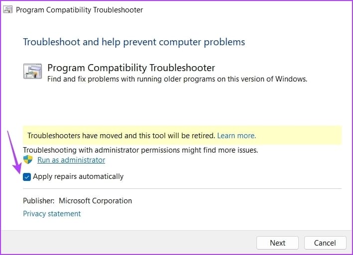 Apply-repairs-automatically-1 4 أفضل الطرق لتشغيل مستكشف أخطاء توافق البرامج ومصلحها على Windows 10 و Windows 11