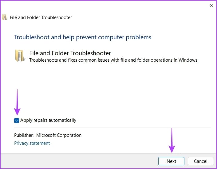 Apply-repairs-automatically كيفية إصلاح خطأ المجلد المضغوط غير صالح على Windows 11