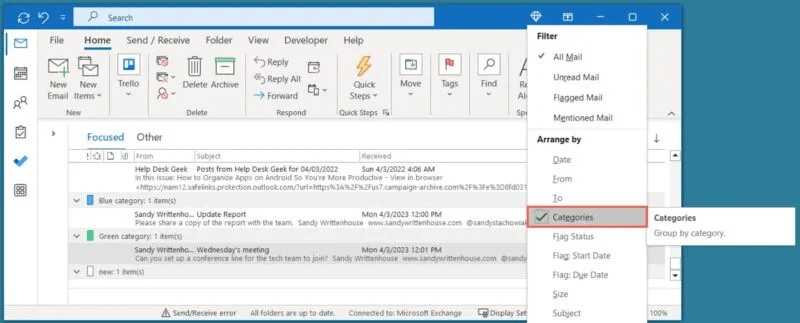 Arrange-By-Categories-Outlook-Windows-800x323.jpg كيفية استخدام فئات Microsoft Outlook لتنظيم البريد الإلكتروني
