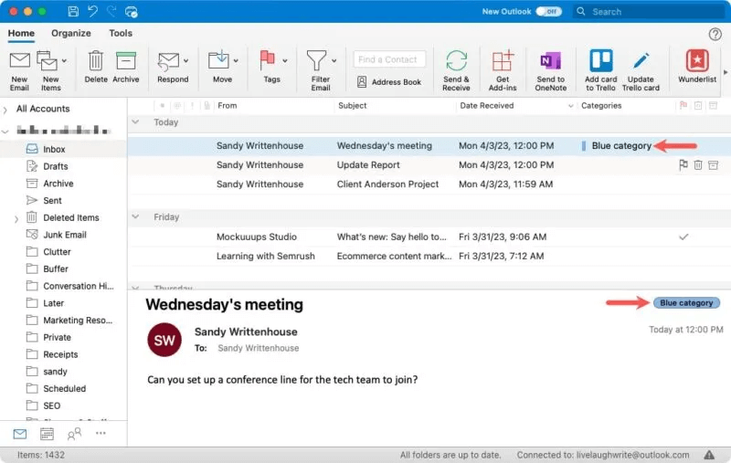 كيفية استخدام فئات Microsoft Outlook لتنظيم البريد الإلكتروني - %categories