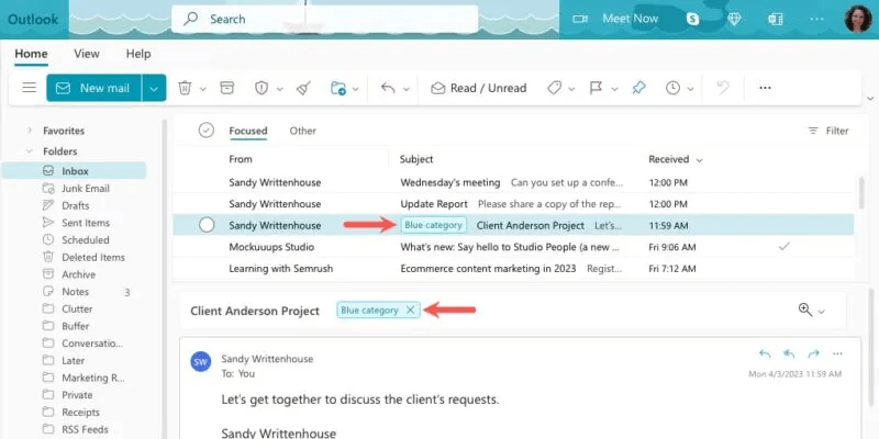 Assigned-Category-Outlook-Web-800x400.jpg كيفية استخدام فئات Microsoft Outlook لتنظيم البريد الإلكتروني
