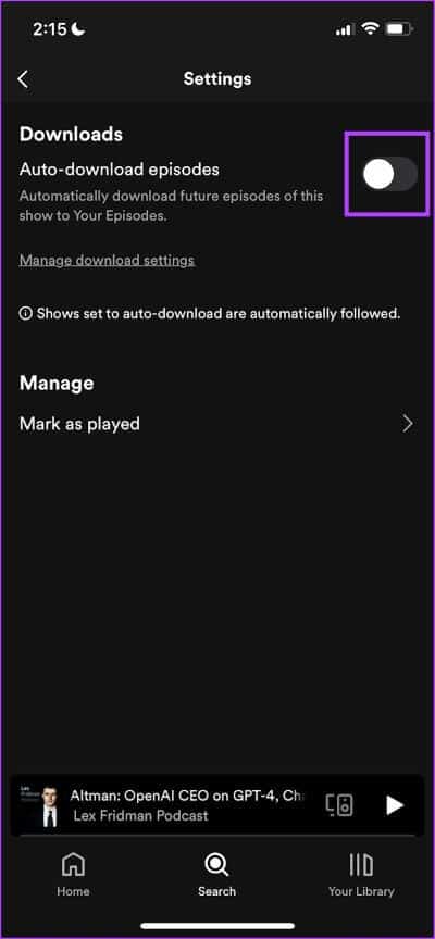 Auto-Download-Episodes كيفية تنزيل الموسيقى والبودكاست على Spotify للاستماع دون اتصال