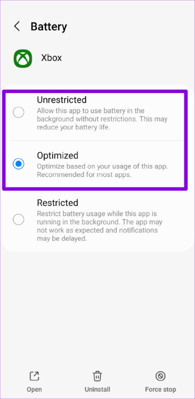 Battery-Usage-for-the-Xbox-App-on-Android-500x1024-1 أفضل 8 طرق لإصلاح عدم عمل إشعارات تطبيق Xbox على Android و iPhone