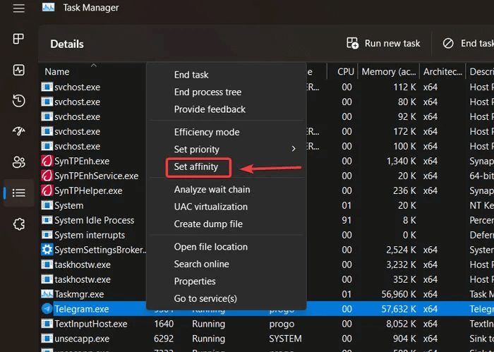 CPU-Usage-Click-on-set-affinity.jpg كيفية الحد من استخدام وحدة المعالجة المركزية للتطبيق في Windows