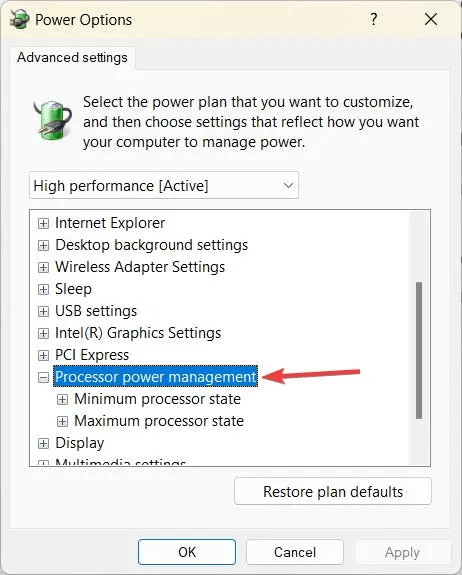 CPU-Usage-Double-click-on-processor-power-management-to-expand-it.jpg كيفية الحد من استخدام وحدة المعالجة المركزية للتطبيق في Windows