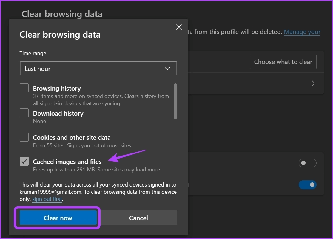 Cached-images-and-files-option 7 طرق سريعة لإصلاح عدم عمل Bing Chat في Windows 11