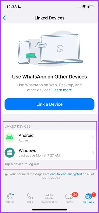 Check-Linked-Devices 7 طرق لإصلاح تعذر استخدام WhatsApp على جهازين على iPhone و Android