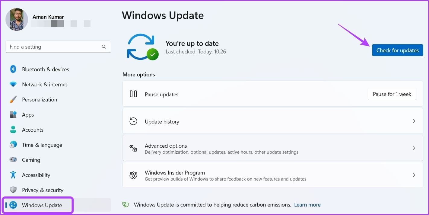 Check-for-Updates-option-1 كيفية إصلاح خطأ المجلد المضغوط غير صالح على Windows 11